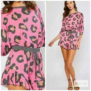 Pink Animal Print Short Set/Romper (2 pc)